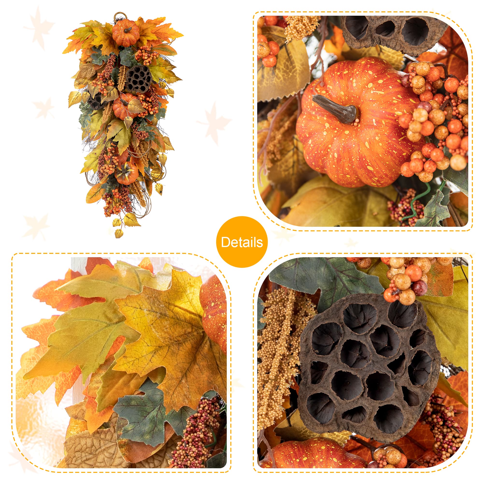 Glitzhome® 25" Fall Pumpkin Leaf Swag